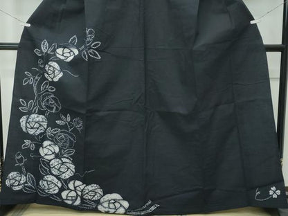 平和屋着物∴極上　夏物　浴衣　訪問着　有松鳴海絞り　バラ　薔薇　濃紺地　綿　逸品　CZAA4728s6