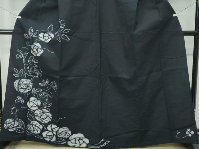 平和屋着物∴極上　夏物　浴衣　訪問着　有松鳴海絞り　バラ　薔薇　濃紺地　綿　逸品　CZAA4728s6