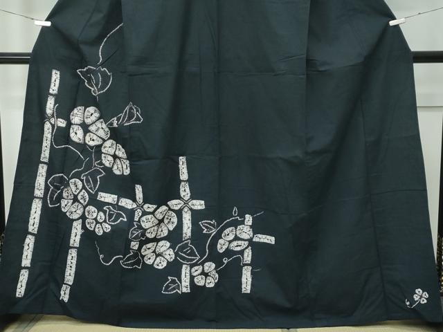 平和屋着物∴極上 夏物 浴衣 訪問着 有松鳴海絞り 朝顔 黒緑色地 綿 逸品 CZAA4729s6