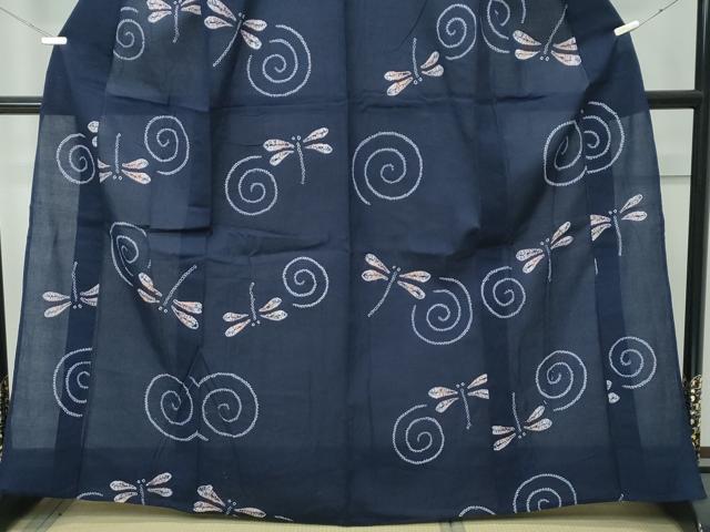 平和屋着物∴極上 夏物 浴衣 有松鳴海絞り 渦巻 トンボ 藍鉄色地 綿 逸品 未使用 CZAA4731s6