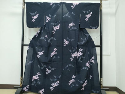 平和屋着物∴極上 夏物 浴衣 有松鳴海絞り 兎 芝草文 濃紺地 綿 逸品 未使用 CZAA4732s6