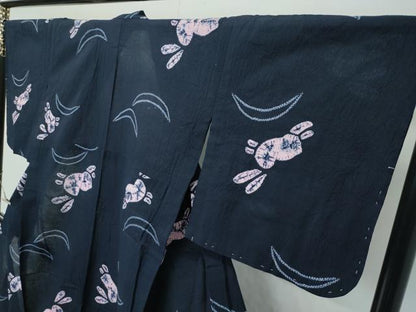 平和屋着物∴極上 夏物 浴衣 有松鳴海絞り 兎 芝草文 濃紺地 綿 逸品 未使用 CZAA4732s6