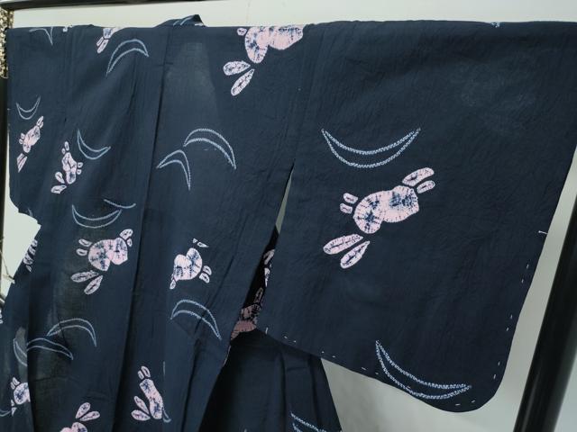 平和屋着物∴極上 夏物 浴衣 有松鳴海絞り 兎 芝草文 濃紺地 綿 逸品 未使用 CZAA4732s6