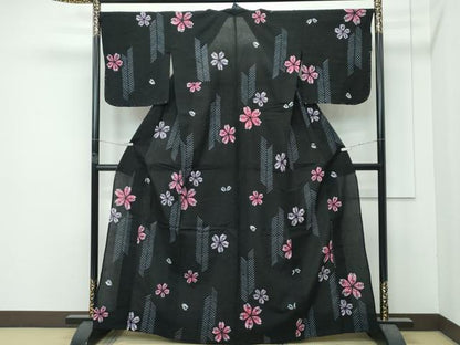 平和屋着物∴極上 夏物 浴衣 有松鳴海絞り 舞花文 黒地 綿 逸品 未使用 CZAA4733s6