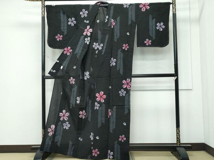 平和屋着物∴極上 夏物 浴衣 有松鳴海絞り 舞花文 黒地 綿 逸品 未使用 CZAA4733s6
