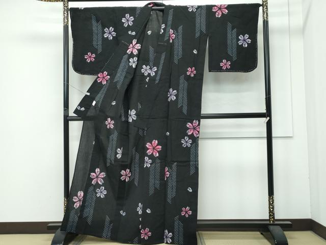 平和屋着物∴極上 夏物 浴衣 有松鳴海絞り 舞花文 黒地 綿 逸品 未使用 CZAA4733s6