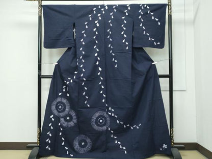 平和屋着物∴極上 夏物 浴衣 訪問着 有松鳴海絞り 草花文 濃紺地 綿 逸品 CZAA4734s6