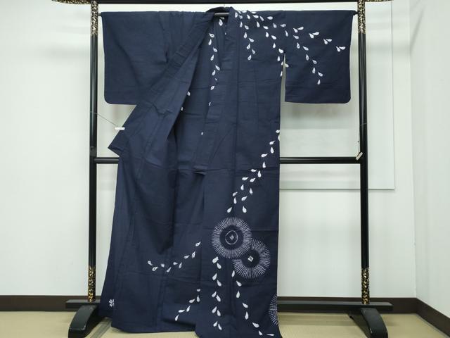 平和屋着物∴極上 夏物 浴衣 訪問着 有松鳴海絞り 草花文 濃紺地 綿 逸品 CZAA4734s6