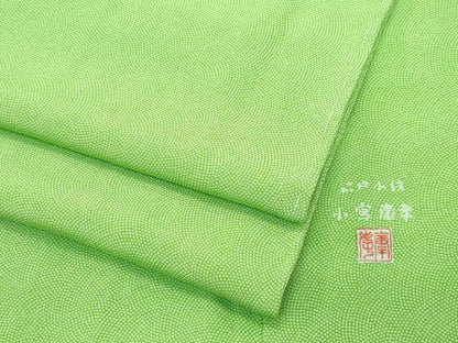 平和屋本店▽極上 人間国宝 小宮康孝 江戸小紋 単衣 両面染 鮫小紋柄 鶸萌黄色 逸品 未使用 CZAA4737s6