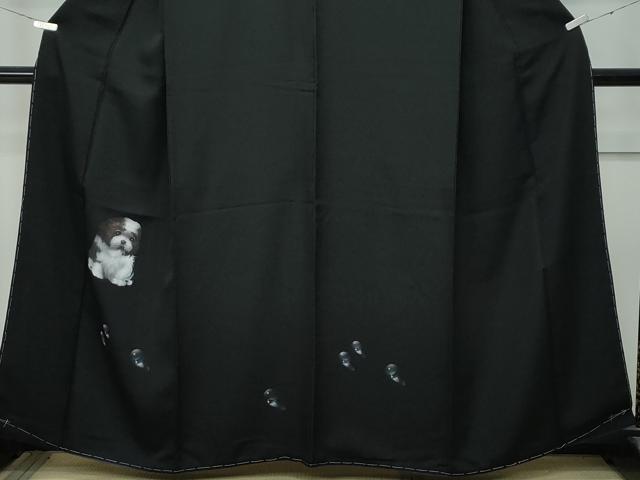 平和屋着物○極上 訪問着 犬 黒地 反端付き 逸品 未使用 CZAA4741s6