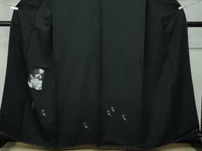 平和屋着物●極上　訪問着　犬　黒地　反端付き　逸品　未使用　CZAA4741s6