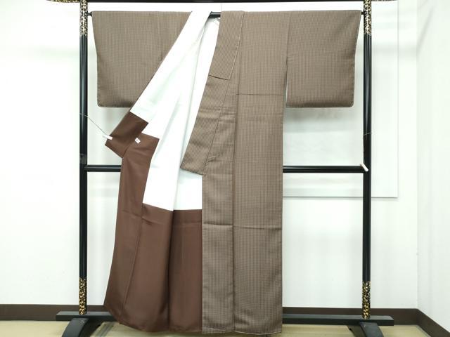 平和屋本店●希少　西陣　木野織物　菱屋善兵衛謹製　お召　格子柄　反端付き　逸品　未使用　CZAA4742s6