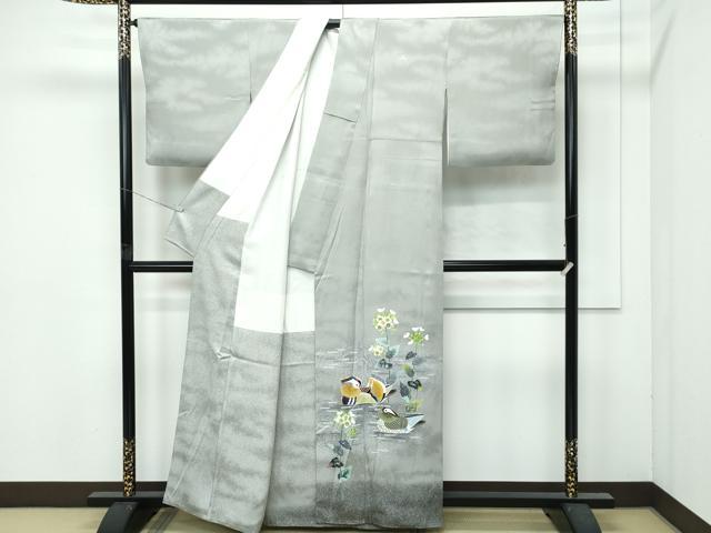 平和屋着物●極上　人間国宝・羽田登喜男　色留袖　鴛鴦　たたき染め　金銀彩逸品　CZAA4746s6