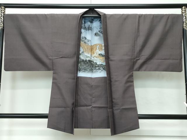 平和屋着物●極上　男性　伝統工芸士　七代目　吉澤与市　紬　アンサンブル　色無地　黒橡色　やまと誂製　証紙付き　逸品　CZAA4749s6