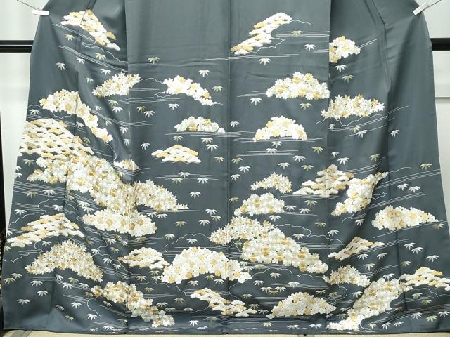 平和屋本店●極上　訪問着　総手刺繍　松竹梅菊桐文　金糸　墨色地　逸品　CZAA4759s6