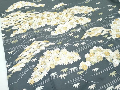 平和屋本店●極上　訪問着　総手刺繍　松竹梅菊桐文　金糸　墨色地　逸品　CZAA4759s6