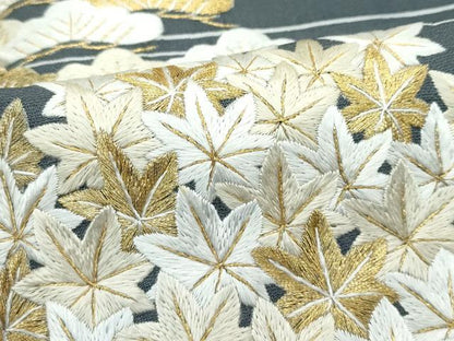 平和屋本店●極上　訪問着　総手刺繍　松竹梅菊桐文　金糸　墨色地　逸品　CZAA4759s6