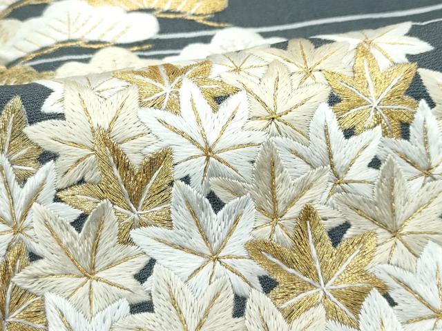 平和屋本店●極上　訪問着　総手刺繍　松竹梅菊桐文　金糸　墨色地　逸品　CZAA4759s6