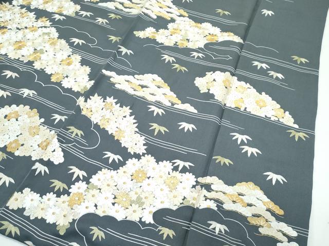 平和屋本店●極上　訪問着　総手刺繍　松竹梅菊桐文　金糸　墨色地　逸品　CZAA4759s6