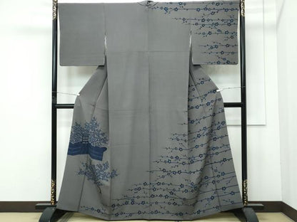 平和屋本店●極上　人間国宝　五代　田畑喜八　訪問着　枝梅文　江戸鼠色地　逸品　CZAA4763s6