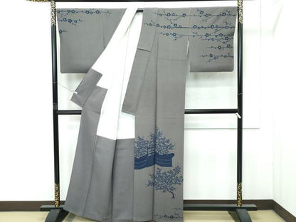 平和屋本店●極上　人間国宝　五代　田畑喜八　訪問着　枝梅文　江戸鼠色地　逸品　CZAA4763s6