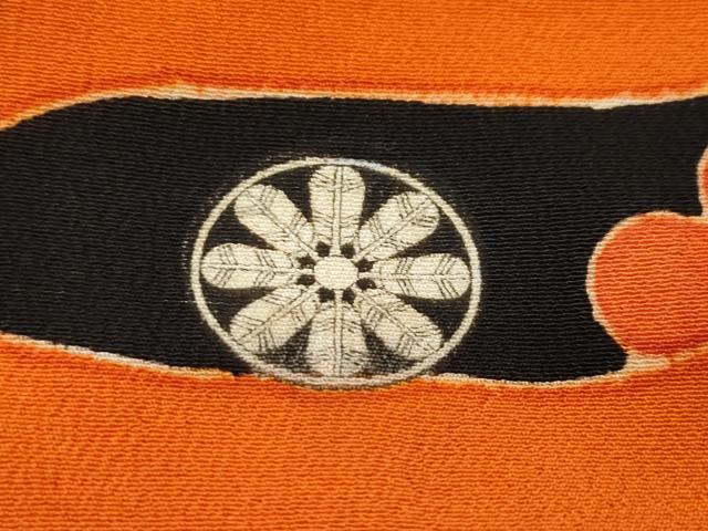 平和屋着物●極上　アンティーク　大正ロマン　振袖　駒刺繍　檜扇雪輪草花文　黒地　金彩　逸品　CZAA4773s6