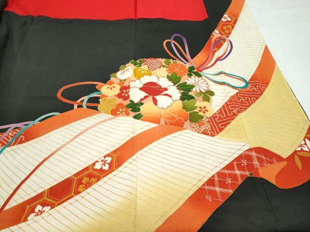 平和屋着物●極上　アンティーク　大正ロマン　振袖　駒刺繍　檜扇吉祥花文　暈し染め　金彩　逸品　CZAA4775s6