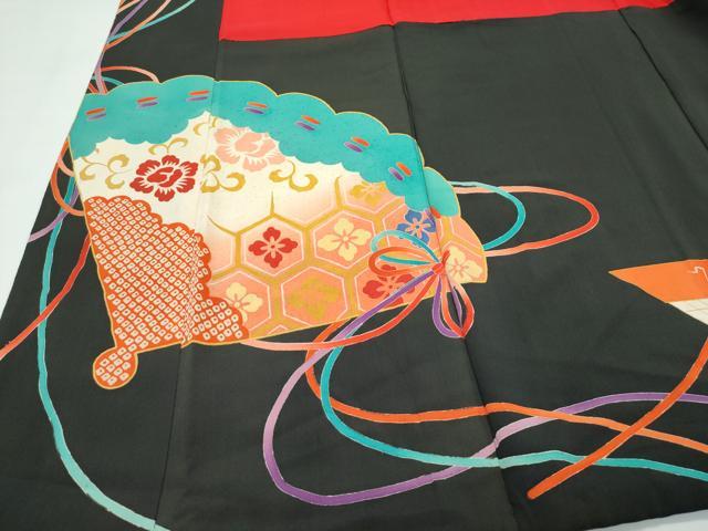 平和屋着物●極上　アンティーク　大正ロマン　振袖　駒刺繍　檜扇吉祥花文　暈し染め　金彩　逸品　CZAA4775s6
