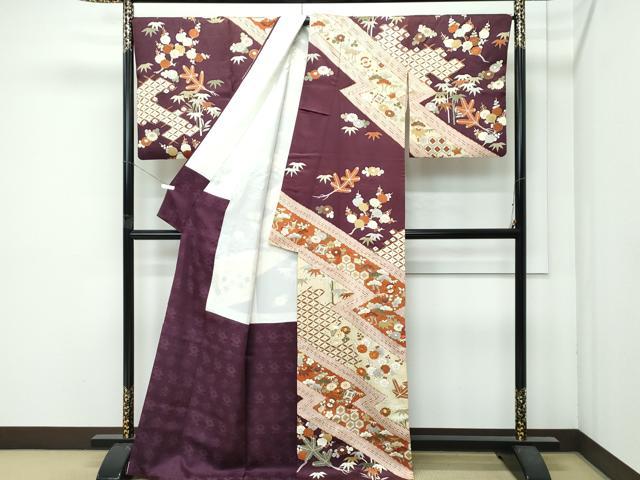 平和屋本店■極上　銀座きしや　訪問着　駒刺繍　宝尽松竹梅松皮取文様　金彩　たとう紙・共箱付き　逸品　CZAA4776s6