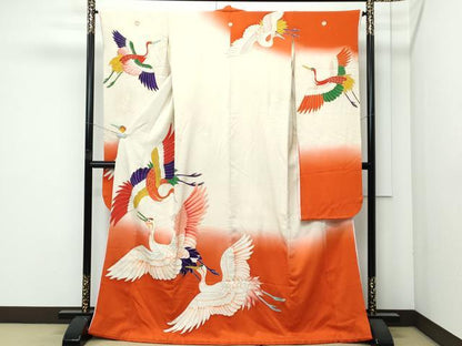 平和屋本店●極上　アンティーク　大正ロマン　振袖　飛鶴文様　暈し染め　金彩　逸品　CZAA4778s6
