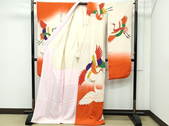 平和屋本店●極上　アンティーク　大正ロマン　振袖　飛鶴文様　暈し染め　金彩　逸品　CZAA4778s6