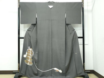 平和屋着物●極上　京友禅作家　倉田泰波　色留袖　解蟹五万歳　蟹亀図　金彩　墨色地　紙・コピー用紙付き　逸品　CZAA4780s6