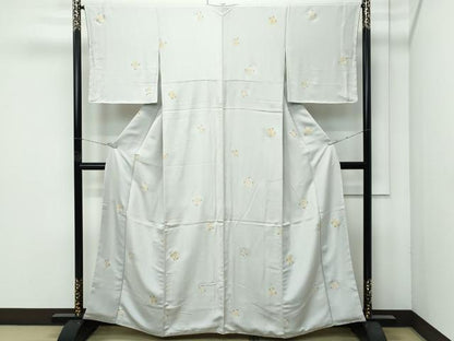平和屋着物●極上　小紋　松葉　金彩　絹鼠色地　反端付き　逸品　未使用　CZAA4784s6