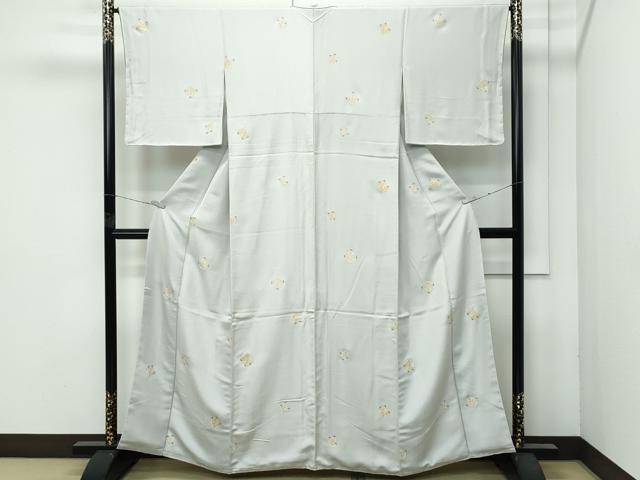 平和屋着物●極上　小紋　松葉　金彩　絹鼠色地　反端付き　逸品　未使用　CZAA4784s6