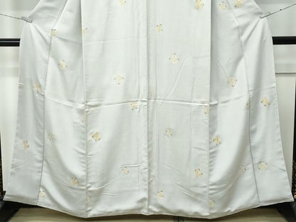 平和屋着物●極上　小紋　松葉　金彩　絹鼠色地　反端付き　逸品　未使用　CZAA4784s6