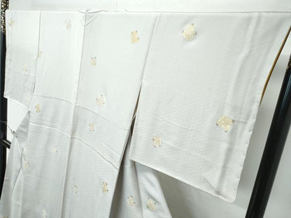 平和屋着物●極上　小紋　松葉　金彩　絹鼠色地　反端付き　逸品　未使用　CZAA4784s6