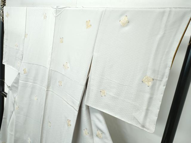 平和屋着物●極上　小紋　松葉　金彩　絹鼠色地　反端付き　逸品　未使用　CZAA4784s6