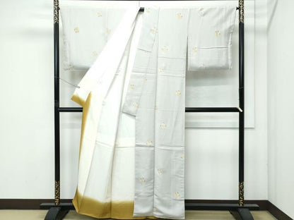 平和屋着物●極上　小紋　松葉　金彩　絹鼠色地　反端付き　逸品　未使用　CZAA4784s6