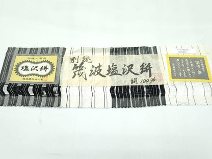 平和屋着物▽極上 筬波塩沢絣 単衣 白新染織 縞 証紙付き 逸品 CZAA4789s6