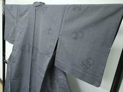 平和屋着物▽極上 本塩沢 単衣 南天 縞 紅消鼠色地 逸品 未使用 CZAA4791s6