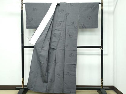 平和屋着物▽極上 本塩沢 単衣 南天 縞 紅消鼠色地 逸品 未使用 CZAA4791s6