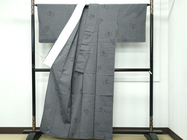 平和屋着物▽極上 本塩沢 単衣 南天 縞 紅消鼠色地 逸品 未使用 CZAA4791s6