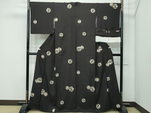 平和屋着物●極上　きもの志麻　岩下志麻ブランド　小紋　葡萄唐草丸文　金彩　檳榔子染色地　反端付き　逸品　CZAA4792s6