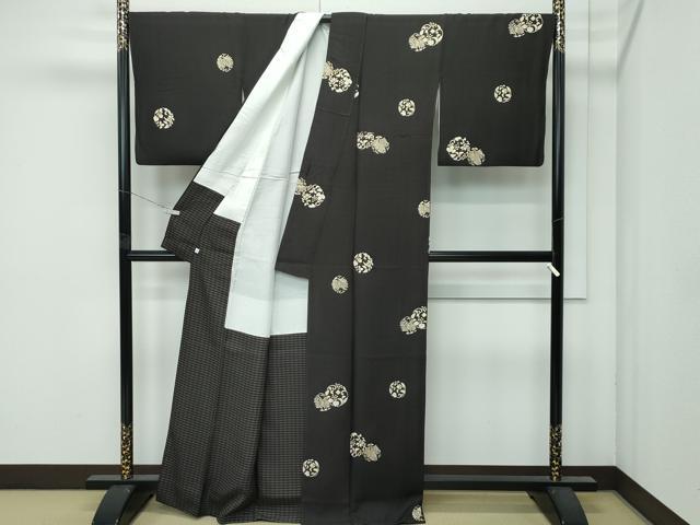 平和屋着物●極上　きもの志麻　岩下志麻ブランド　小紋　葡萄唐草丸文　金彩　檳榔子染色地　反端付き　逸品　CZAA4792s6