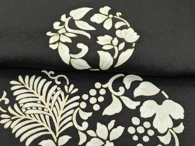 平和屋着物●極上　きもの志麻　岩下志麻ブランド　小紋　葡萄唐草丸文　金彩　檳榔子染色地　反端付き　逸品　CZAA4792s6