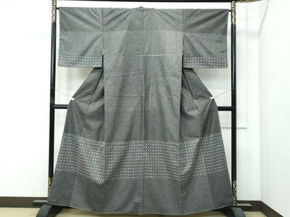 平和屋本店●極上　訪問着　総刺繍　刺し子　紬地　吉祥文　黒地　逸品　未使用　CZAA4796s6