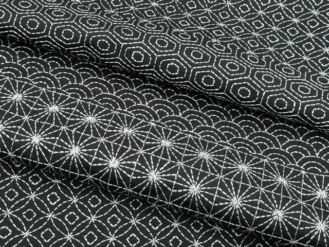 平和屋本店○極上 訪問着 総刺繍 刺し子 紬地 吉祥文 黒地 逸品