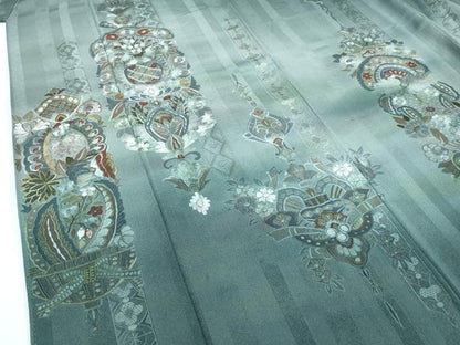 平和屋本店●極上　訪問着　総刺繍　翆山刺繍　飾花文　暈し染め　金糸　柳煤竹色地　逸品　CZAA4799s6