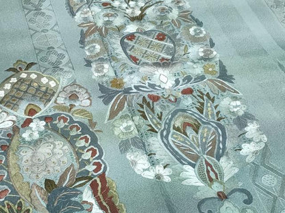 平和屋本店●極上　訪問着　総刺繍　翆山刺繍　飾花文　暈し染め　金糸　柳煤竹色地　逸品　CZAA4799s6