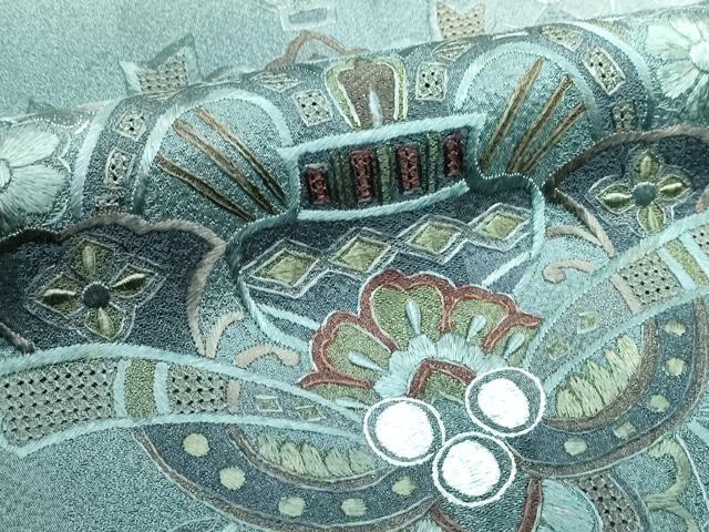 平和屋本店●極上　訪問着　総刺繍　翆山刺繍　飾花文　暈し染め　金糸　柳煤竹色地　逸品　CZAA4799s6